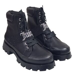 JUICY COUTURE Womens Black Rhinestone Combat Style Boots Size 9